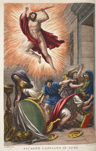 Lycaon into a Wolf, illustration from Ovid